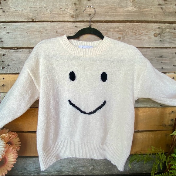Graffiti Sweaters - GRAFFITI unisex smiley face sweater, cream & black, size S